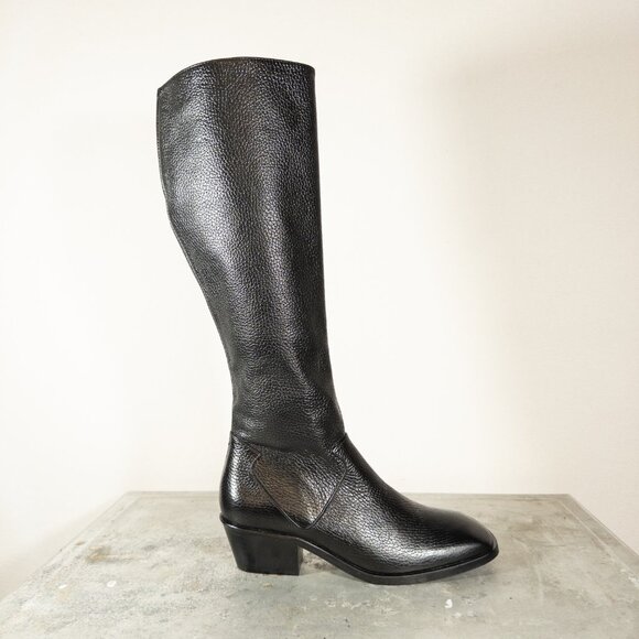 Dorateymur Luxury Tall Riding Boots Pebbled Leather Black 37 US 7 - Picture 2 of 9